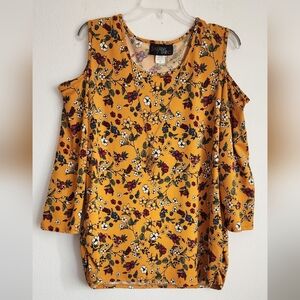 SayAnything Women's Cold Shoulder Long Sleeve Top with Attached Necklace Sz 1X